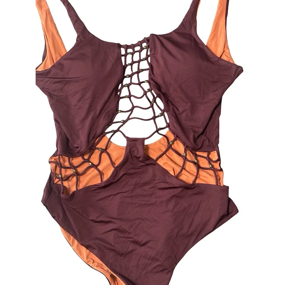 Dolce Vita Rust Cutout One-Piece‎ Swimsuit Large